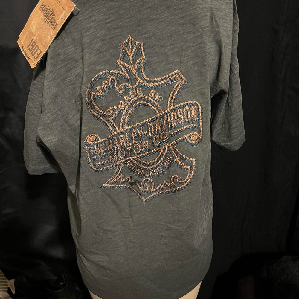 Harley-Davidson Charcoal Tee with Embroidered Crest